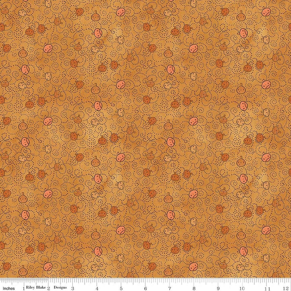 Image of Spooky Pumpkins Gourd quilting cotton fabric by Teresa Kogut for Riley Blake Designs. Features pumpkins on an orange background. Cute Little Fabric Shop.