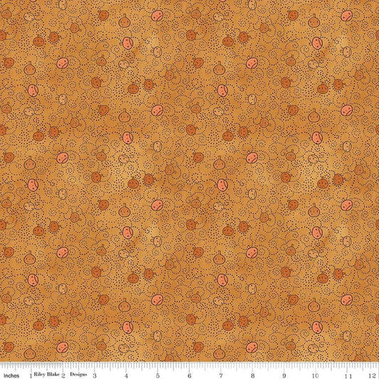 Image of Spooky Pumpkins Gourd quilting cotton fabric by Teresa Kogut for Riley Blake Designs. Features pumpkins on an orange background. Cute Little Fabric Shop.