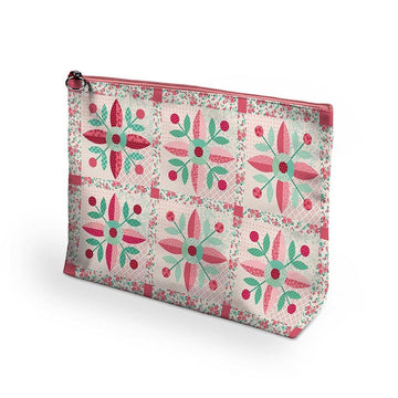 SALE Berry & Sage Project Bag Pink Floral Bag - ST-48379 - Riley Blake Vinyl Zipper Bag with 100% Cotton Lining