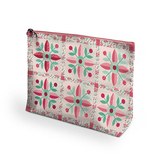 SALE Berry & Sage Project Bag Pink Floral Bag - ST-48379 - Riley Blake Vinyl Zipper Bag with 100% Cotton Lining