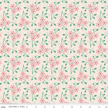 3-yard-cut - Berry & Sage Bouquet Latte Cream Floral Fabric WIDEBACK 108" Wide - Riley Blake Quilting Cotton Fabric