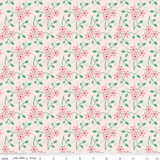 3-yard-cut - Berry & Sage Bouquet Latte Cream Floral Fabric WIDEBACK 108" Wide - Riley Blake Quilting Cotton Fabric
