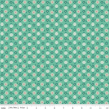 Image of Berry & Sage Apron Leaf quilting cotton fabric by Lori Holt for Riley Blake Designs. Features flowers on a green background. Cute Little Fabric Shop.