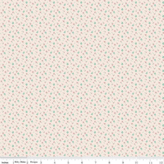 Image of Berry & Sage Wildflowers Latte quilting cotton fabric by Lori Holt for Riley Blake Designs. Features flowers on a cream background. Cute Little Fabric Shop.