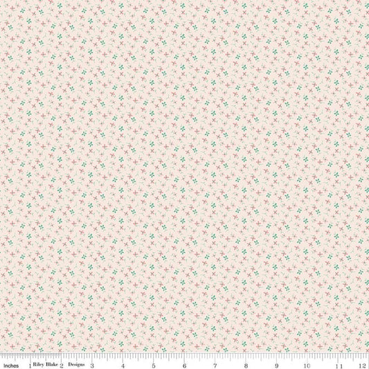 Image of Berry & Sage Wildflowers Latte quilting cotton fabric by Lori Holt for Riley Blake Designs. Features flowers on a cream background. Cute Little Fabric Shop.
