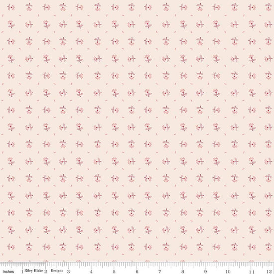 Image of Berry & Sage Blooms Latte quilting cotton fabric by Lori Holt for Riley Blake Designs. Features flowers on a cream background. Cute Little Fabric Shop.