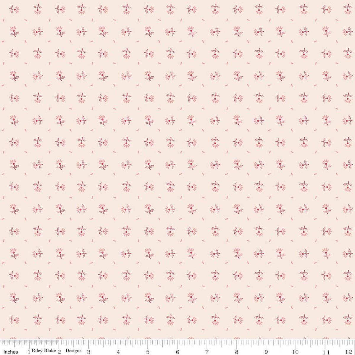 Image of Berry & Sage Blooms Latte quilting cotton fabric by Lori Holt for Riley Blake Designs. Features flowers on a cream background. Cute Little Fabric Shop.