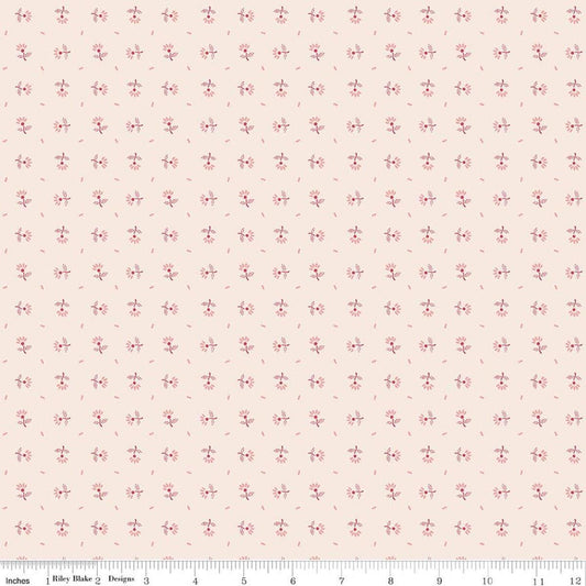 Image of Berry & Sage Blooms Latte quilting cotton fabric by Lori Holt for Riley Blake Designs. Features flowers on a cream background. Cute Little Fabric Shop.