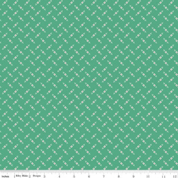 Image of Berry & Sage Flower Bud Alpine quilting cotton fabric by Lori Holt for Riley Blake Designs. Features flowers on a green background. Cute Little Fabric Shop.