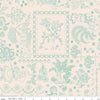 Image of Berry & Sage Embroidery Latte quilting cotton fabric by Lori Holt for Riley Blake Designs. Features printed embroidery on a cream background. Cute Little Fabric Shop.
