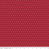 Image of Berry & Sage Eyelet Cherry Tart quilting cotton fabric by Lori Holt for Riley Blake Designs. Features dots on a red background. Cute Little Fabric Shop.
