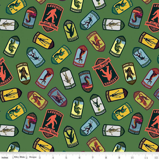 Legends of the National Parks Emblem Toss CD15060 Green - Riley Blake Designs - DIGITALLY PRINTED Emblems - Quilting Cotton