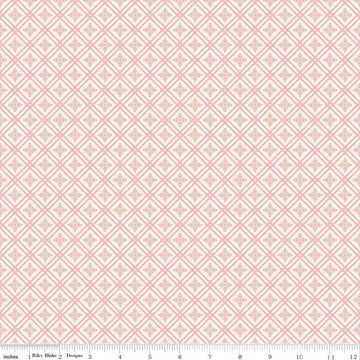 Image of Peach Cobbler Arbor Cream quilting cotton fabric by Lily Ashbury for Riley Blake Designs. Features a geometric pattern on a cream background. Cute Little Fabric Shop.