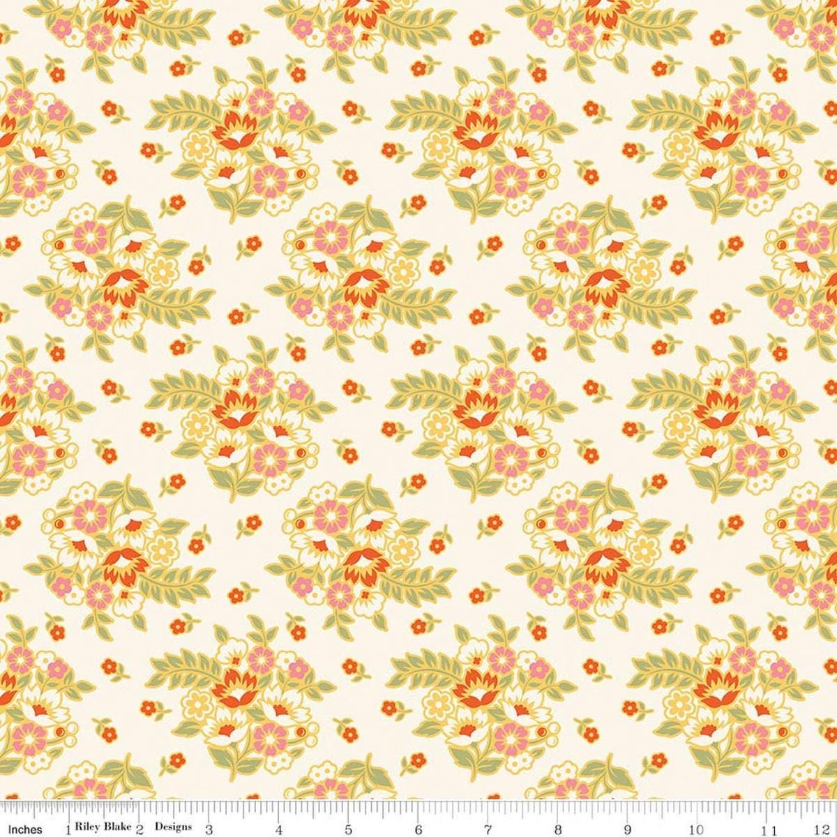 Image of Peach Cobbler Posy Cream quilting cotton fabric by Lily Ashbury for Riley Blake Designs. Features flowers on a cream background. Cute Little Fabric Shop.