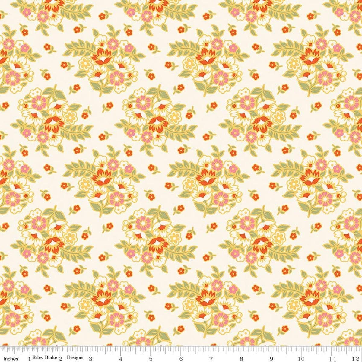 Image of Peach Cobbler Posy Cream quilting cotton fabric by Lily Ashbury for Riley Blake Designs. Features flowers on a cream background. Cute Little Fabric Shop.