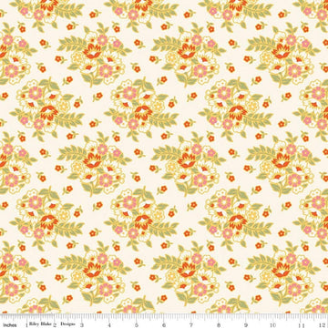 Image of Peach Cobbler Posy Cream quilting cotton fabric by Lily Ashbury for Riley Blake Designs. Features flowers on a cream background. Cute Little Fabric Shop.
