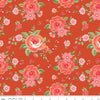 Image of Peach Cobbler Heirloom Cinnamon quilting cotton fabric by Lily Ashbury for Riley Blake Designs. Features flowers on an orange background. Cute Little Fabric Shop.