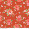 Image of Peach Cobbler Heirloom Cinnamon quilting cotton fabric by Lily Ashbury for Riley Blake Designs. Features flowers on an orange background. Cute Little Fabric Shop.