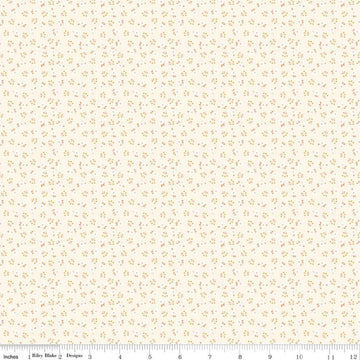 Image of Peach Cobbler Meadow Sand quilting cotton fabric by Lily Ashbury for Riley Blake Designs. Features flowers on a cream background. Cute Little Fabric Shop.