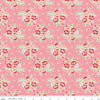 Image of Peach Cobbler Posy Pink quilting cotton fabric by Lily Ashbury for Riley Blake Designs. Features flowers on a pink background. Cute Little Fabric Shop.