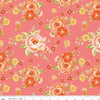 Image of Peach Cobbler Heirloom Lemonade quilting cotton fabric by Lily Ashbury for Riley Blake Designs. Features flowers on a pink background. Cute Little Fabric Shop.