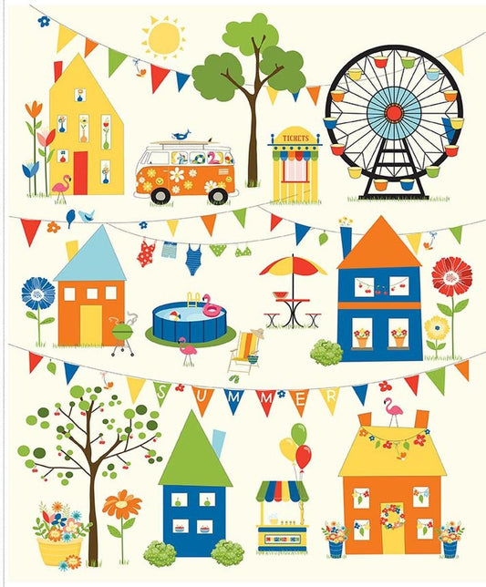 Summer's in Town Panel Summer Fabric - Riley Blake Quilting Cotton Fabric