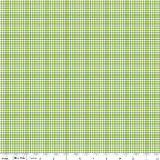 Image of Summer's in Town Plaid Green quilting cotton fabric by Sandy Gervais for Riley Blake Designs. Features plaid on a green background. Cute Little Fabric Shop.