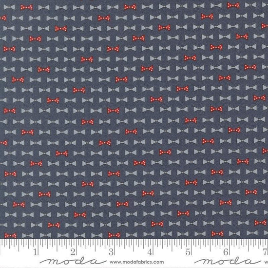 Independence Day Bowties Indigo quilting cotton fabric by Sweetwater for Moda Fabrics. Features bowties on a blue background. Cute Little Fabric Shop.