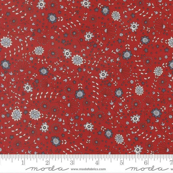 Independence Day Meadow Red quilting cotton fabric by Sweetwater for Moda Fabrics. Features flowers on a red background. Cute Little Fabric Shop.