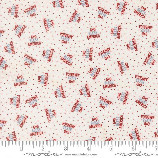 Independence Day God Bless America Vanilla quilting cotton fabric by Sweetwater for Moda Fabrics. Features dots on a white background. Cute Little Fabric Shop.