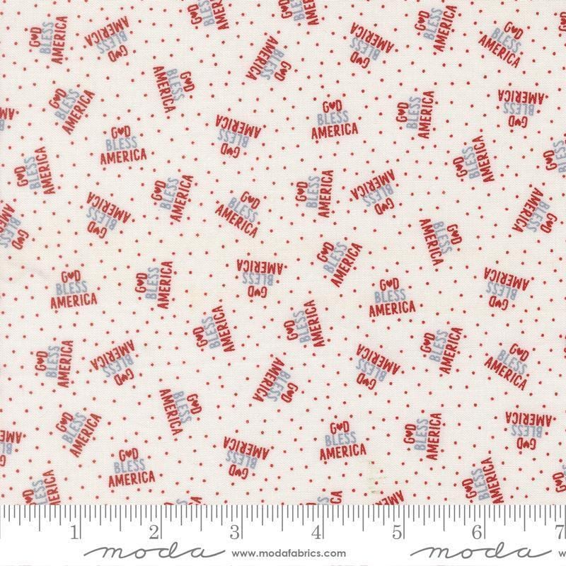 Independence Day God Bless America Vanilla quilting cotton fabric by Sweetwater for Moda Fabrics. Features dots on a white background. Cute Little Fabric Shop.