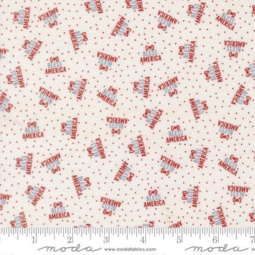 Independence Day God Bless America Vanilla quilting cotton fabric by Sweetwater for Moda Fabrics. Features dots on a white background. Cute Little Fabric Shop.
