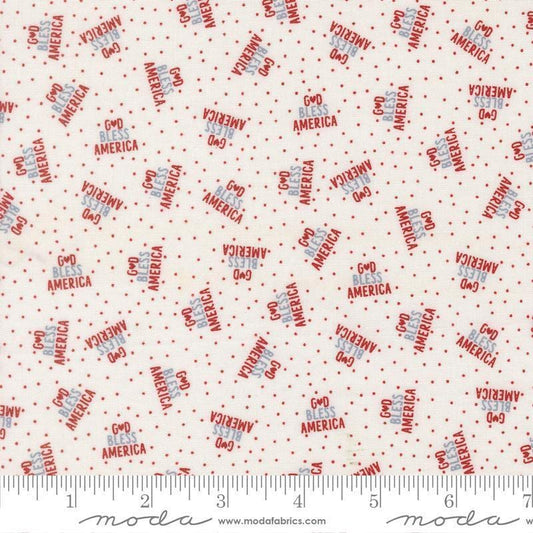 Independence Day God Bless America Vanilla quilting cotton fabric by Sweetwater for Moda Fabrics. Features dots on a white background. Cute Little Fabric Shop.