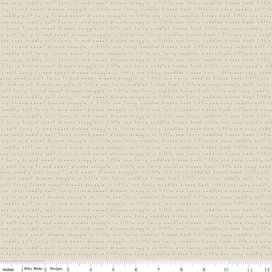 Image of Leo & Savannah Text Sand quilting cotton fabric by Deena Rutter for Riley Blake Designs. Features words on a cream background. Cute Little Fabric Shop.