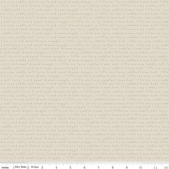 Image of Leo & Savannah Text Sand quilting cotton fabric by Deena Rutter for Riley Blake Designs. Features words on a cream background. Cute Little Fabric Shop.