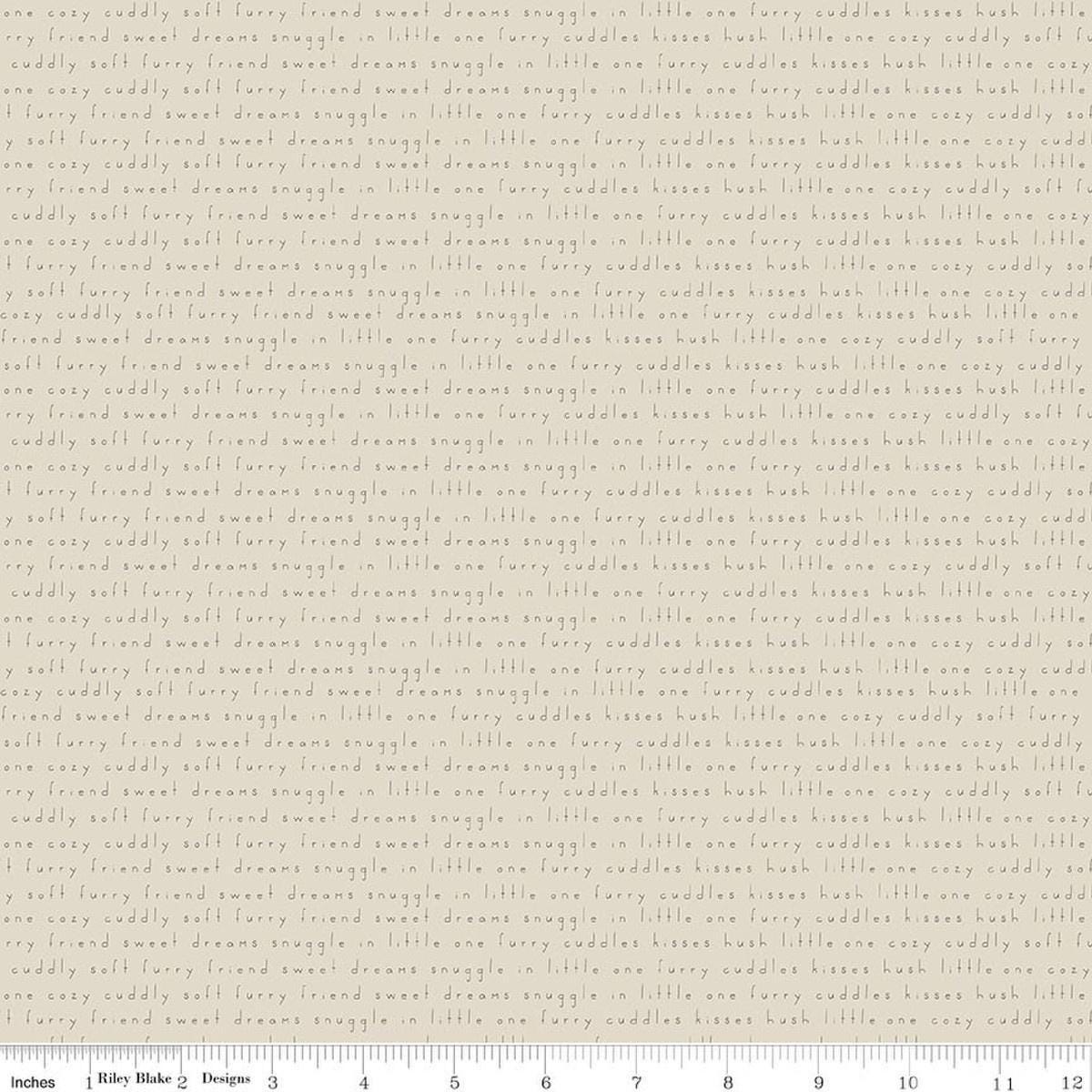 Image of Leo & Savannah Text Sand quilting cotton fabric by Deena Rutter for Riley Blake Designs. Features words on a cream background. Cute Little Fabric Shop.
