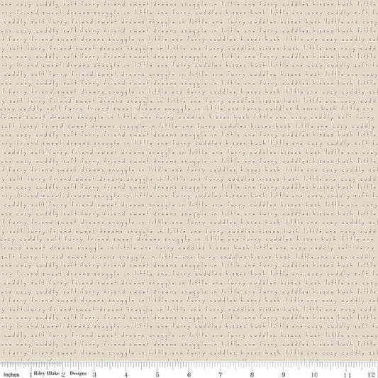 Image of Leo & Savannah Text Sand quilting cotton fabric by Deena Rutter for Riley Blake Designs. Features words on a cream background. Cute Little Fabric Shop.