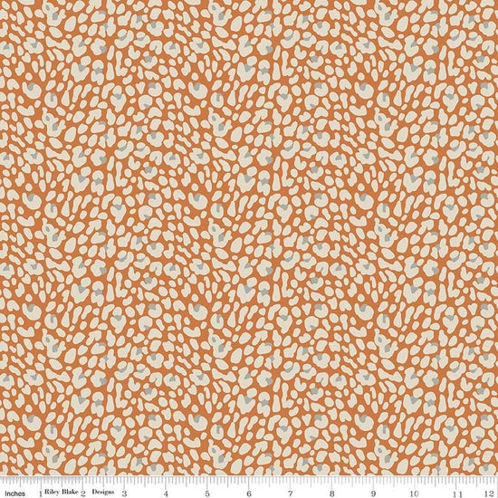 Image of Leo & Savannah Leopard Orange quilting cotton fabric by Deena Rutter for Riley Blake Designs. Features leopard print on an orange background. Cute Little Fabric Shop.