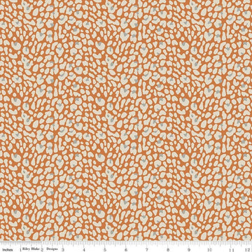 Image of Leo & Savannah Leopard Orange quilting cotton fabric by Deena Rutter for Riley Blake Designs. Features leopard print on an orange background. Cute Little Fabric Shop.