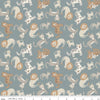Image of Leo & Savannah Animal Toss Blue quilting cotton fabric by Deena Rutter for Riley Blake Designs. Features cats on a gray background. Cute Little Fabric Shop.
