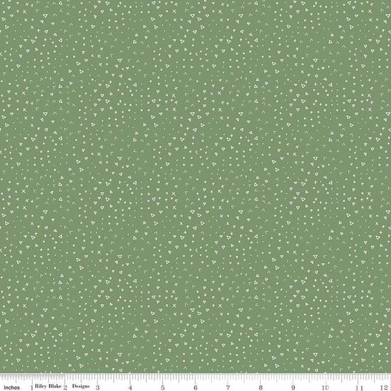 Image of Leo & Savannah Terrain Green quilting cotton fabric by Deena Rutter for Riley Blake Designs. Features shapes on a green background. Cute Little Fabric Shop.