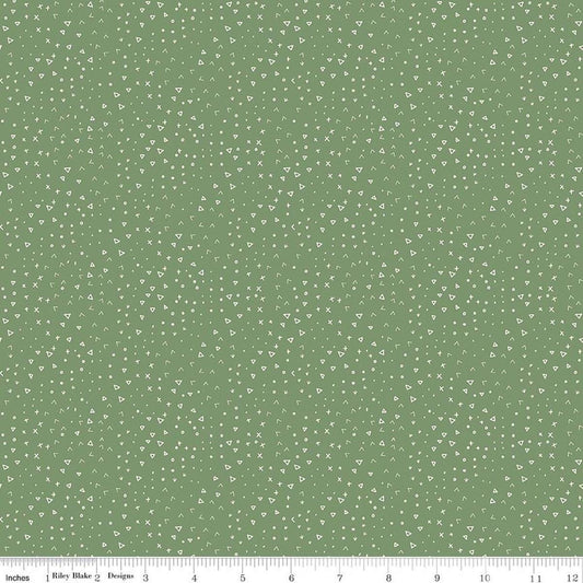 Image of Leo & Savannah Terrain Green quilting cotton fabric by Deena Rutter for Riley Blake Designs. Features shapes on a green background. Cute Little Fabric Shop.