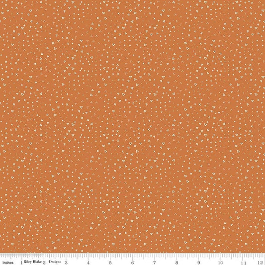 Image of Leo & Savannah Terrain Orange quilting cotton fabric by Deena Rutter for Riley Blake Designs. Features shapes on an orange background. Cute Little Fabric Shop.