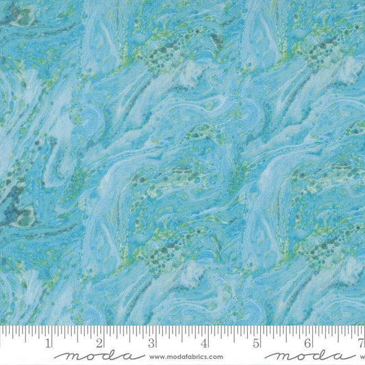Image of Saltwater Seaside Surf quilting cotton fabric by Cathe Holden for Moda Fabrics. Features printed texture on a blue background. Cute Little Fabric Shop.