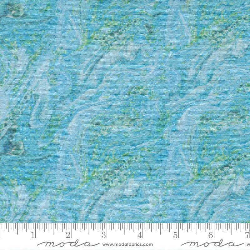 Image of Saltwater Seaside Surf quilting cotton fabric by Cathe Holden for Moda Fabrics. Features printed texture on a blue background. Cute Little Fabric Shop.