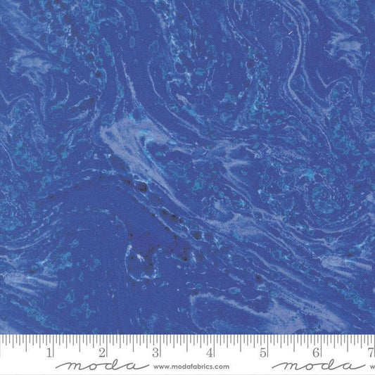 Image of Saltwater Seaside Ocean quilting cotton fabric by Cathe Holden for Moda Fabrics. Features printed texture on a blue background. Cute Little Fabric Shop.