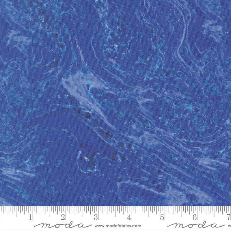 Image of Saltwater Seaside Ocean quilting cotton fabric by Cathe Holden for Moda Fabrics. Features printed texture on a blue background. Cute Little Fabric Shop.