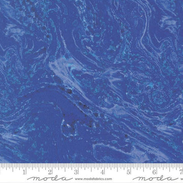 Image of Saltwater Seaside Ocean quilting cotton fabric by Cathe Holden for Moda Fabrics. Features printed texture on a blue background. Cute Little Fabric Shop.