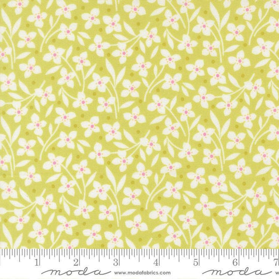 Image of Summers End Florals Sprout quilting cotton fabric by Fig Tree Co for Moda Fabrics. Features flowers on a green background. Cute Little Fabric Shop.