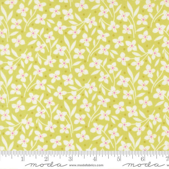 Image of Summers End Florals Sprout quilting cotton fabric by Fig Tree Co for Moda Fabrics. Features flowers on a green background. Cute Little Fabric Shop.